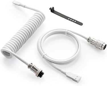 كابل GUNMJO Pro المخصص ذو الغلاف المزدوج USB-C للوحة مفاتيح الألعاب، كابل لوحة مفاتيح ميكانيكية ذو غلاف مزدوج مع غطاء معدني قابل للفصل، 1.5 متر USB-C إلى USB-A، اللون الأبيض.