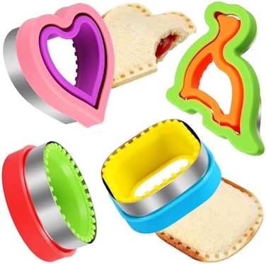 HINZER Sandwich Cutter and Sealer Set Uncrustables Maker 4 Pcs Bread Decruster Pancake Maker Heart Square Circle Dinosaur Shape DIY Cookie Cutters Gift for Kids Adult Boys Girls.