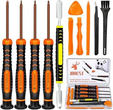Jorest Cleaning Repair Tool Kit for PS4 PS3 PS5 Xbox One/360, PH0 T6 T8 T10 Torx Security Screwdriver for ControllerConsole, with Crowbars Tweezers.