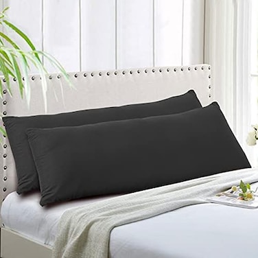 EVOLIVE Soft Brushed Premium Microfiber Body Pillow Cover 21"x54" Pillowcases with Zipper Closure Set of 2 (Body Pillow Cover 21"x54" Pack of 2, Black.