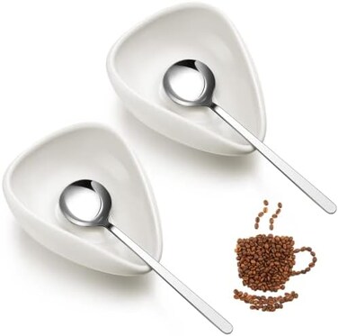 CHENGU 4 Pieces Coffee Spoon Rest and Spoon Small Teaspoon Holder Ceramic Coffee Spoon Rest for Coffee Bar Coffee Stirrers Holder for Coffee Station Kitchen Accessories nice Present for Coffee Lovers.