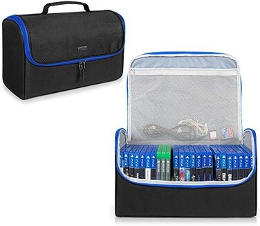 Trunab Game Disc Case Hold Up to 24 Discs, Portable Storage Bag Gaming Disk Organizers, Compatible with Xbox 360/Xbox One/Xbox Series X/S/PS4/PS4 Pro/PS3/PS5, Blue (Patent Design.