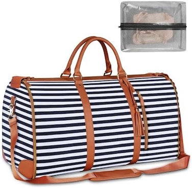 Ytonet Large Convertible Garment Bags for Travel, Waterproof Carry On Duffle Bag with Shoe Pouch, 2 in 1 Hanging Suitcase Suit Travel Bags, Gifts for Women, Royal Blue Stripe.