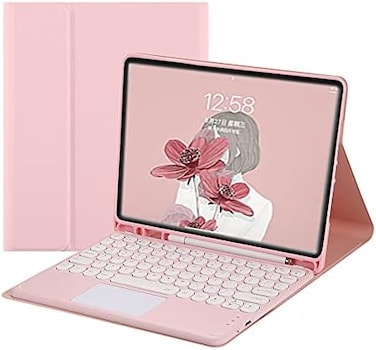 HENGHUI Touch Keyboard Case for Galaxy Tab S6 Lite 10. 4 inch 2024/2022/2020 Keyboard Case with Touchpad Detachable Keyboard Cute Round Key Color Keyboard Cover (Pink.