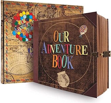 FEIYU BUY Adventure Book Travel Diary Photo Book,Scrapbook, Photo Album,Retro Style Travel Souvenir, Photobook,Guestbook DIY Anniversary Wedding Travel Writing Baby Friend Gift, Vintage Brown (Ball.