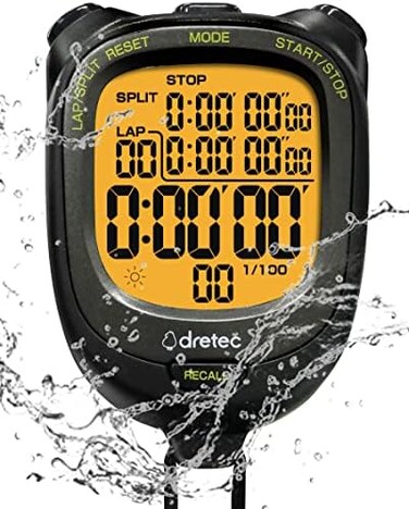 
		 dretec Format: Kitchen Digital Stopwatch Timer Waterproof Backlight Alarm Calender for Swimming Running Training Kids Coaches Black.