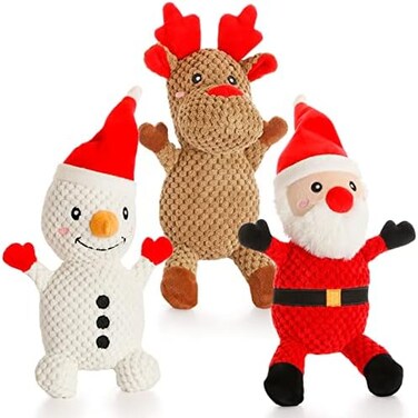 Senneny 3 Pack Dog Christmas Toys Santa,Reindeer and Snowman, Stuffed Squeaky Toys for Dogs Puppy, Plush Dog Toy for Large Medium Small Dogs, Interactive Durable Dog Chew Toys.