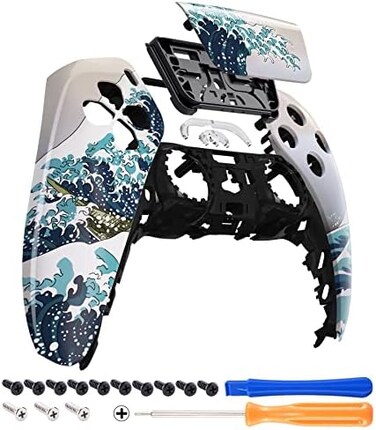 eXtremeRate The Great Wave Touchpad Front Housing Shell Compatible with ps5 Controller BDM-010, DIY Replacement Shell Custom Touch Pad Cover Faceplate Compatible with ps5 Controller.