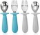 PandaEar 4 Set Baby Toddler Silicone Stainless Steel Utensils Silverware Spoon Fork for Baby Toddler BPA Free with Silicone Holding Anti-Choke Design (BlueGrey.
