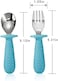 PandaEar 4 Set Baby Toddler Silicone Stainless Steel Utensils Silverware Spoon Fork for Baby Toddler BPA Free with Silicone Holding Anti-Choke Design (BlueGrey.