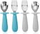 PandaEar 4 Set Baby Toddler Silicone Stainless Steel Utensils Silverware Spoon Fork for Baby Toddler BPA Free with Silicone Holding Anti-Choke Design (BlueGrey.