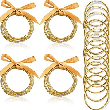 Kigeli 20 Pcs Glitter Jelly Bangles Bracelets Set for Buddha, Glitter Filled Jelly Gold Buddha Bracelets for Summer Women Birthday, Mother's Day, Bridal Wedding Party.