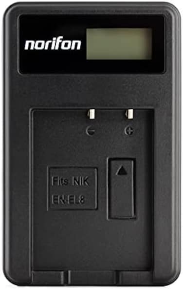 شاحن Norifon EN-EL8 LCD USB لكاميرات Nikon Coolpix S52c، P1، P2، S1، S2، S3، S5، S50، S50c، S51، S51c، S52، S6، S7، S7c، S8، S9 وغيرها.