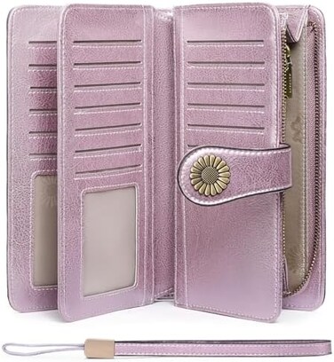 SENDEFN Wallets for Women Genuine Leather Credit Card Holder with RFID Blocking Large Capacity Wristlet.