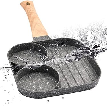 justup Frying grill pan, nonstick 3-in-1 grill pans divided egg pan skillet heat resistant handle 3 section mini pancake pan for breakfast, egg,bacon and burgers (3 section.