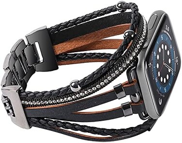 WONMILLE Posh Leather Bands Compatible With Apple Watch 41mm 40mm 38mm 45mm 44mm 42mm 49mm Women, Boho Bracelets Jewelry Multilayer Wrap Strap for iwatch Series Ultra 9 8 7 6 5 4 3 2 1 SE.