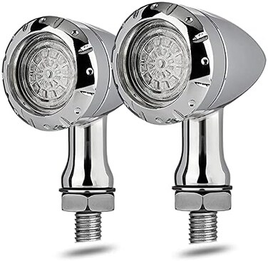 KICRY Motorcycle Rear Bullet Turn Signal Light 4 Wires LED Indicator Compatible for Chopper Bobber Cruiser Honda Suzuki Kawasaki Yamaha Harley (Chrome.
