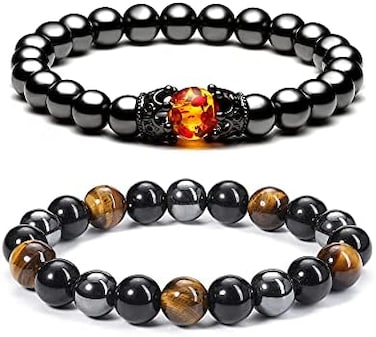 Jovivi Hematite Black Obsidian Tiger Eye Stone Bracelets for Men Women 10mm Natural Round Gemstone Beads Beaded Healing Crystal Bracelet for Protection, Good Luck.