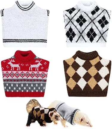 Saintrygo 4 Pieces Clothes Costume for Guinea Pig Ferret Sweater Bunny Hamster Clothing Guinea Pig Outfits Small Animal Warm Vest Winter Pet Sweatshirt Rabbit Apparel Accessory Cosy T-Shirt.