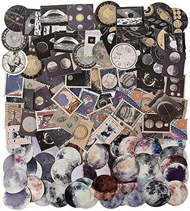 DRWATE 138PCS Vintage Astronomy Stickers Space Galaxy Moon Planets Astrology Universe Aesthetic Decoration Washi Stickers Decals for Album Laptop Scrapbook Phone Case Envelope Journal Card Making.