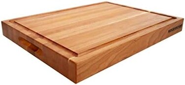 لوح تقطيع متوسط ​​الحجم من خشب الكرز الأمريكي الشمالي من WoodForChef - لوح تقطيع مزود بمجرى للعصارة لتقطيع اللحوم والخضراوات العصيرية بسهولة - لوح تقطيع من خشب الكرز - 16 × 12 × 1.5 بوصة.