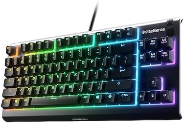 SteelSeries Apex 3 TKL RGB Gaming Keyboard Tenkeyless Compact Form Factor 8 Zone RGB Illumination IP32 WaterDust Resistant Whisper Quiet Gaming Switch Gaming Grade Anti Ghosting, Black, 12167.