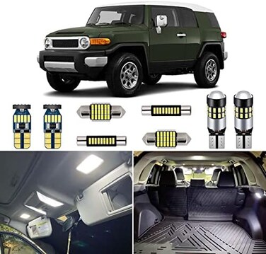 مجموعة مصابيح LED داخلية بيضاء من 8 قطع من AUTOGINE لسيارة تويوتا FJ Cruiser موديلات 2007 2008 2009 2010 2011 2012 2013 2014، مصابيح LED فائقة السطوع 6000K، عبوة أدوات التركيب.
