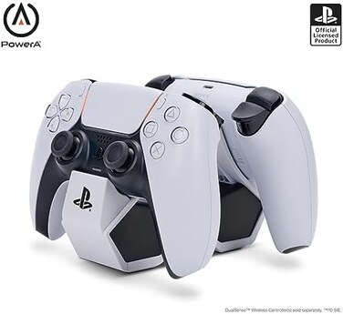 PowerA Twin Charging Station for Dualsense Wireless Controllers, Dualsense Controller Charging, Charge, Sony PlayStation, PS5, Officially Licensed - PlayStation 5.