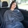 BlueHills Travel Blanket Pillow in Mini Soft Case Premium Plush Airplane Blanket Soft Bag Compact Pack with Luggage Belt and Backpack Clip - Grey Gray M01.