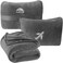 BlueHills Travel Blanket Pillow in Mini Soft Case Premium Plush Airplane Blanket Soft Bag Compact Pack with Luggage Belt and Backpack Clip - Grey Gray M01.