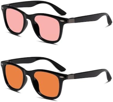 BRADDELL OPTICS FL-41 RoseFL-60 Wayfarer Blue Light Glasses for Migraine Light Sensitivity, Fluorescent LED LightingComputer Screen Glare (Dual Pack.
