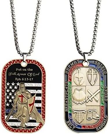 HillSpring Put On The Full Armor of God Tag, Stainless Steel Pendant Necklace, Stainless Steel, No Gemstone.