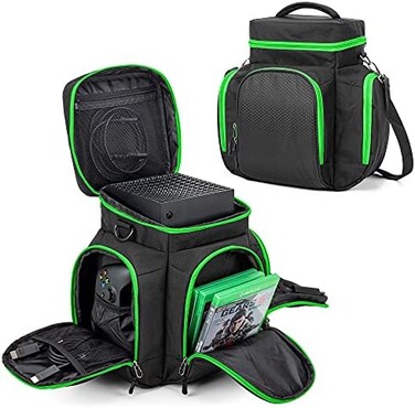 Trunab Console Carrying Case Compatible with Xbox Series X, Travel Bag with Multiple Storage Pockets for Xbox Controllers, Games, Cables, Portable Hard Disk and Other Accessories (Patent Pending.
