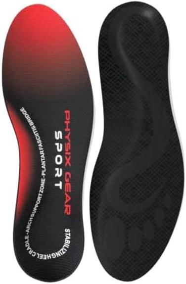 Physix Gear Sport Full Length Orthotic Inserts with Arch Support - Best Shock AbsorptionCushioning Insoles for Plantar Fasciitis, Running, Flat Fee - M - Red/Black (1 Pack