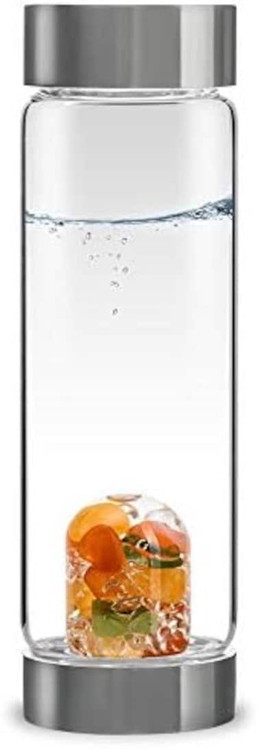 VitaJuwel (Clear/Orange- New ViA Happiness 500ml glass water bottle (carnelian orange calcite jade (nephriteclear quartz