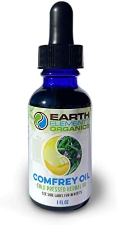 Earth Elements Organics 100% Comfrey Medicinal Herbal Oil, Raw, Non-GMO - Wound Healing, Skin-Cell Regeneration, Moisturiser, Scar Reduction, Anti-Inflammatory. Excellent carrier oil. Made in the USA
