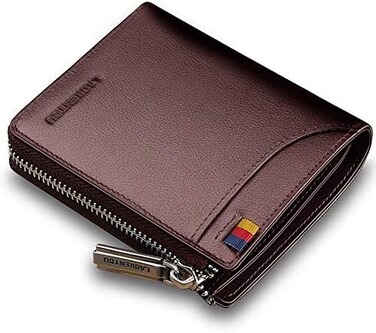 LAORENTOU Genuine Leather Wallets for Men, RFID Blocking, Multi Card Holder Slim Mens Wallet with Zipper Coin Purse, Bifold Wallet for Man, Boys, Teens, Brown, medium, Coin Purse Wallet