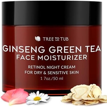 Tree To Tub Gentle, Sensitive Skin Night Cream for Face. The Only pH 5.5 Anti Aging Night Cream with Retinol and Hyaluronic Acid for Glowing Skin. Infused with Ginseng and Green Tea, 2 oz
