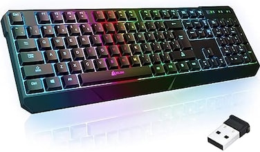 KLIM Chroma Rechargeable Wireless Gaming KeyboardSlim, Durable, Ergonomic, Quiet, Waterproof, Silent KeysBacklit Wireless Keyboard for PC PS4 Xbox One MacTeclado GamerNew 2020 Version