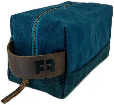 FAT FELT (AlpineLake- the DOPP KIT waxed cotton canvas toiletry bag with leather handle (AlpineLake