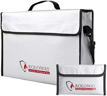 ROLOWAY Fireproof DocumentMoney Bags, Large FireproofWater Resistant Bag (15 x 12 x 5 inches, Fireproof Folder Safe Bag for Cash, ValuablesPassport, with Silicone CoatingZipper Closure