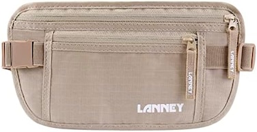 LANNEY Money Belt for Travel, Slim RFID Blocking Women and Men Hidden Travel Pouch Under Clothes, Passport Holder Protect Cash, Documents, Credit Card, Bonus 2 RFID Sleeves