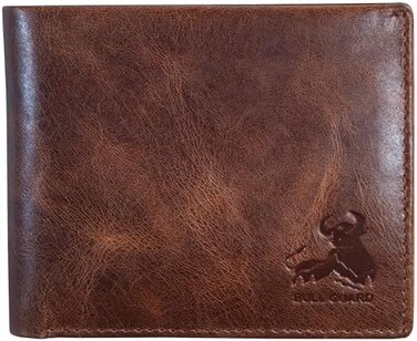 BULL GUARD Bull Armour Genuine Leather Men Wallet RFID Bifold Vintage Brown Western Wallets