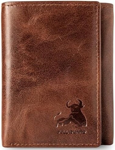 BULL GUARD Best Leather Men's RFID Trifold Wallet With ID Great Outdoor Wallet