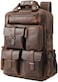Masa Kawa Genuine Leather Backpack for Men Vintage 15.6 Inch Laptop Bag Multi Pockets Rucksack Casual Travel Daypack Brown, 15.6 Inch Brown, 15.6 inch, Travel Multi Pockets