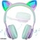 Riwbox Kids Headphones, Riwbox CT-7S Cat Ear Bluetooth Headphones 85dB Volume Limiting,LED Light Up Kids Wireless Headphones Over Ear with Microphone for iPhone/iPad/Kindle/Laptop/PC/TV (PurpleGreen