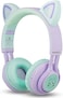 Riwbox Kids Headphones, Riwbox CT-7S Cat Ear Bluetooth Headphones 85dB Volume Limiting,LED Light Up Kids Wireless Headphones Over Ear with Microphone for iPhone/iPad/Kindle/Laptop/PC/TV (PurpleGreen