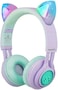 Riwbox Kids Headphones, Riwbox CT-7S Cat Ear Bluetooth Headphones 85dB Volume Limiting,LED Light Up Kids Wireless Headphones Over Ear with Microphone for iPhone/iPad/Kindle/Laptop/PC/TV (PurpleGreen