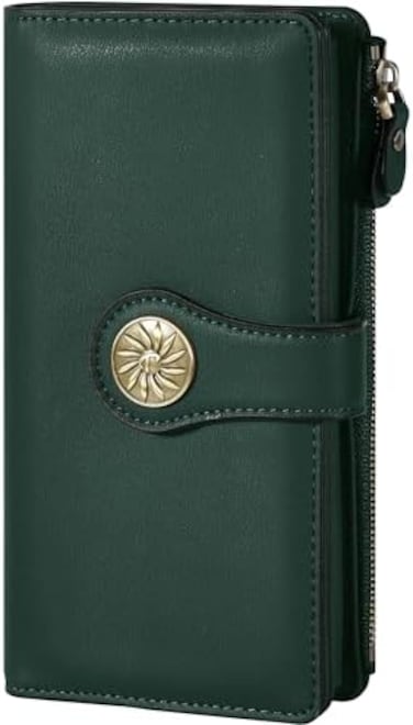 Travelambo Womens RFID Blocking Large Capacity Luxury Waxed Genuine Leather Clutch Wallet Multi Card Organizer