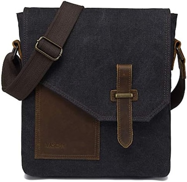 VASCHY Small Messenger Bag, Casual Crossbody Shoulder Bag, Sling Messenger Bag Vintage Canvas Leather Lightweight for Business Travel